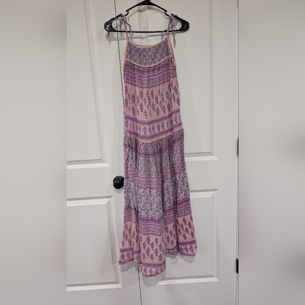 Bohemian Lavender & Cream Maxi Dress with Tie Straps